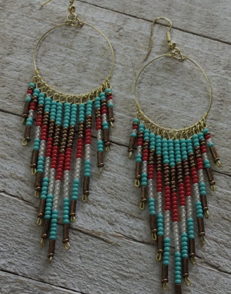Hoop dangling beaded earrings